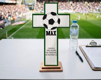 Cruz de fútbol personalizada para niños, regalo de bautizo, Filipenses, Cruz de béisbol personalizada, Filipenses 4:13 Arte, Regalo de fe deportiva