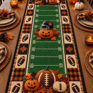 Quilted Football Fall Table Runner, Game Day Dining Decor, Fall Harvest Autumn Decor, Thanksgiving Runner, Football Pumpkin, Halloween Decor