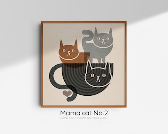 Lámina artística de gato japonés: decoración bohemia moderna de mediados de siglo