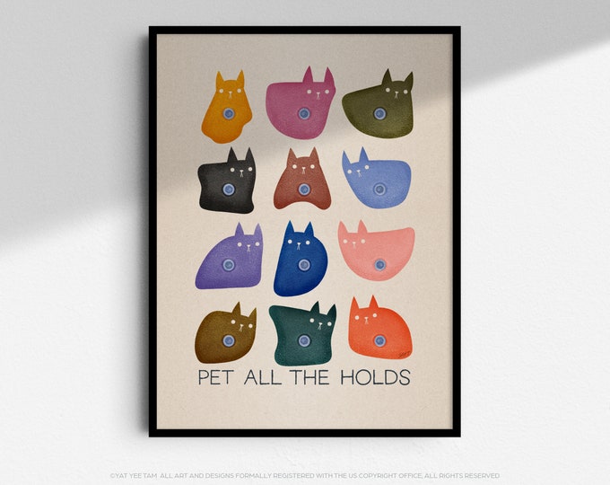 Modern Cat Rock Climbing Wall Art Print, Gift for Rock Climber and Cat Lover, Rock Climbing Gym Decor, Outdoor & Adventure Gift