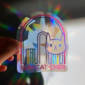 Cat Rainbow Suncatcher Sticker, Boho Rainbow Maker, Window Prism Sun Catcher Sticker, cat lover gift, MCM Minimalist, Prismatic Window Decal
