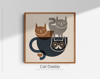 Lámina artística "Navy Cat Daddy": decoración bohemia moderna de mediados de siglo de Japandi