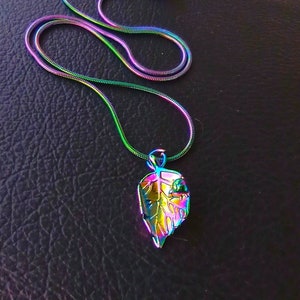 Rainbow titanium necklace Leaf pendant best friend gift Color shift jewelry electroplate stainless steel necklace ALLERGY FREE