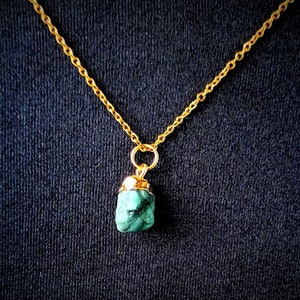 Dainty Raw Emerald Necklace: 24K Gold Plated Pendant, Elegant Green Crystal