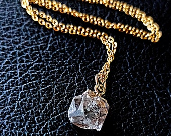 Valentines day gift -  Real rough herkimer diamond necklace -  Raw crystal necklace gold - Wedding anniversary gift for her for him