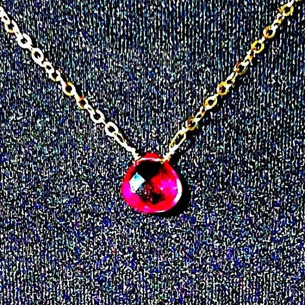 Genuine rubellite necklace gold - Tiny heart necklace - Red tourmaline gemstone necklace - Valentines day gift for girlfriend wife