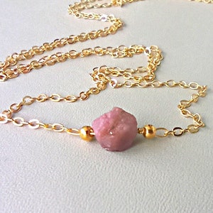Dainty Libra Zodiac Necklace: Raw Pink Tourmaline Crystal, Personalized Astrology Gift