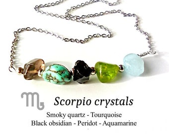Spersonalizowany naszyjnik ze Skorpionem: Naturalny surowy kamień szlachetny w formie kryształu zodiaku