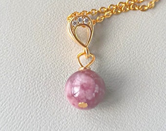 Natural dainty pink tourmaline necklace gold with CZ unique Mothers day gift Single bead necklace new mom necklace