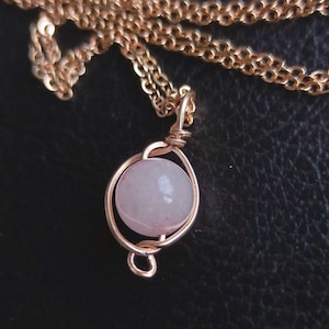 Fidget spinner necklace Real rose quartz crystal necklace Anxiety necklace rose gold