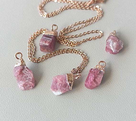 Rough Pink Tourmaline Crystal Necklace Tiny Pink Tourmaline