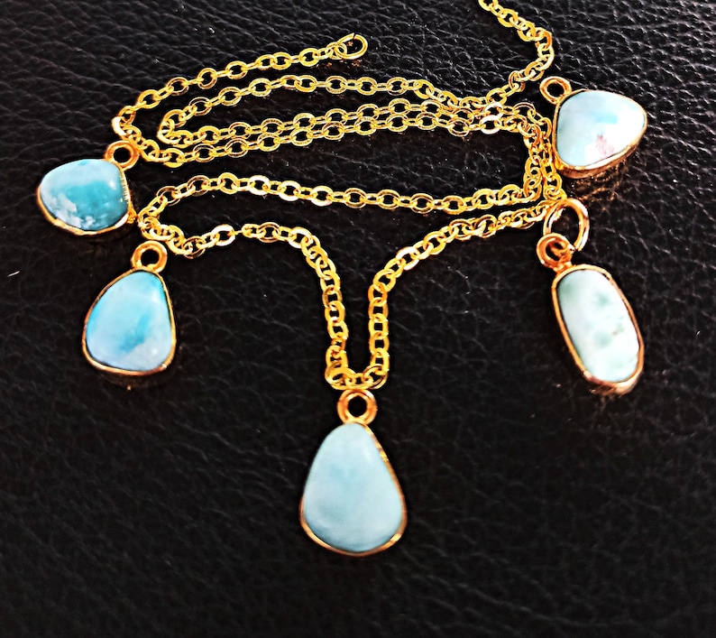 Pisces Zodiac Sign Necklace Small Genuine Larimar Necklace Gold Zodiac