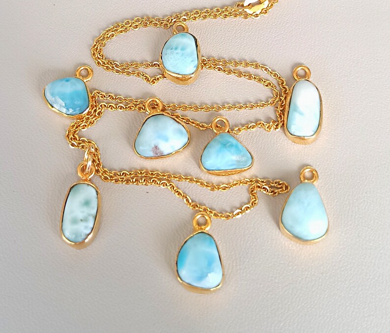 Pisces Zodiac Sign Necklace Small Genuine Larimar Necklace Gold Zodiac