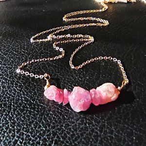 Libra Zodiac Necklace: Raw Pink Tourmaline Crystal, Gold Plated