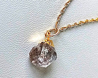 Dainty herkimer diamond raw crystal necklace - Rough genuine herkimer diamond pendant - Raw stone necklace gold - Best friend gift