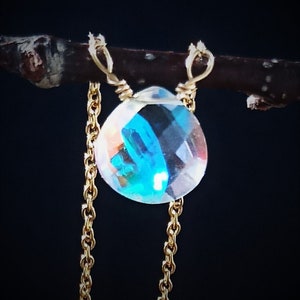 Tiny angel aura heart necklace -  Dainty rainbow quartz necklace -  Faceted angel aura pendant
