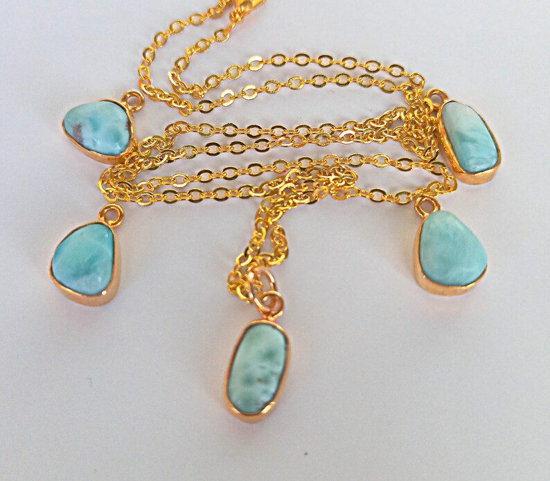 Pisces Zodiac Sign Necklace Small Genuine Larimar Necklace Gold Zodiac