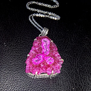 Magenta Solar Quartz Pendant: Chunky Druzy Geode Necklace, Sterling Silver