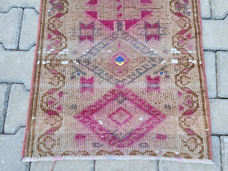 2x10 Herki Runner, Vintage Rug Pink, Narrow Entry Runner, Natural