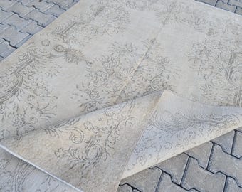 Hand Knotted Wool Turkish Rug: 5x8 Beige Oriental Area Rug