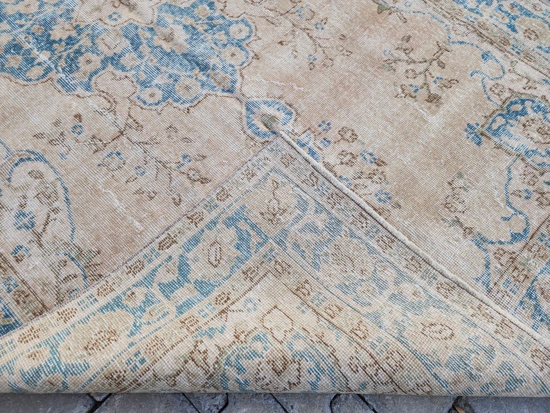 5x8 Oushak Rug, Vintage Rug Blue, Rugs for Bedroom, Floral Rug, Orange