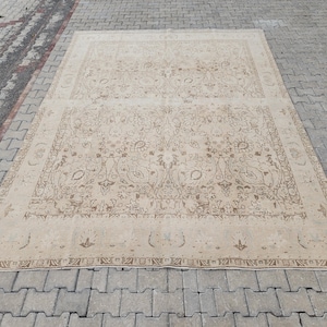 Neutral 9x12 Rug, Vintage Rug Beige, Area Rugs 9x12, Vintage 9x12 Rug, Brown Oriental Hand-knotted Wool Rug Large, Gift Rugs For Dining Room
