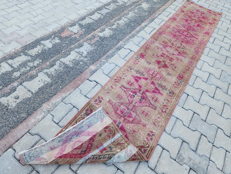 2x10 Herki Runner, Vintage Rug Pink, Narrow Entry Runner, Natural