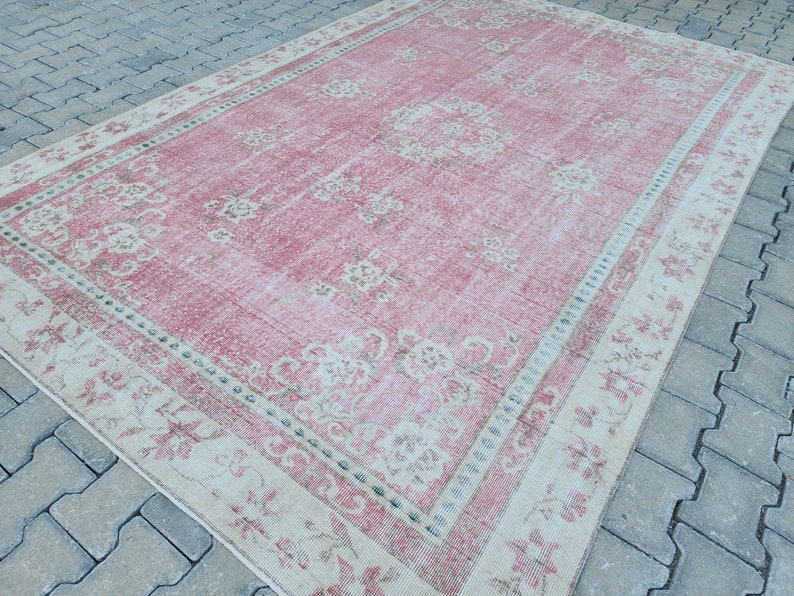 7x10 Turkish Rug, Vintage Pink Rug, Gift Rugs for Living Room, Eclectic