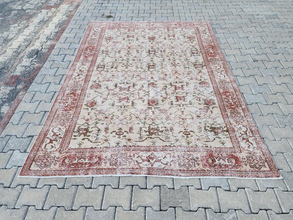 6x9 ヴィンテージ トルコ ウシャク ラグ：レッドウール トライバルラグ