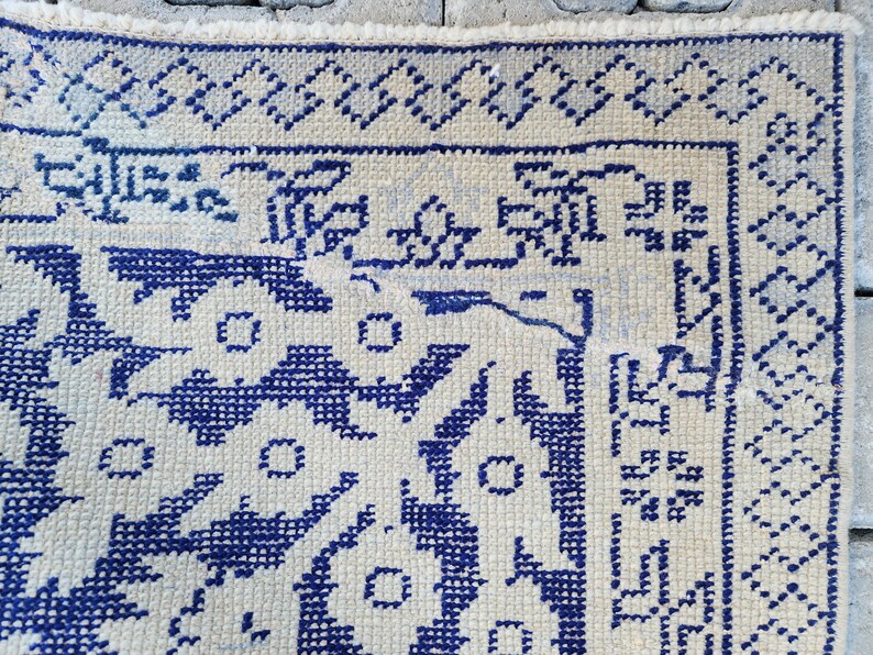 10x13 Vintage Rug, Turkish Rug Navy Blue, Area Rugs 10x13, Oushak