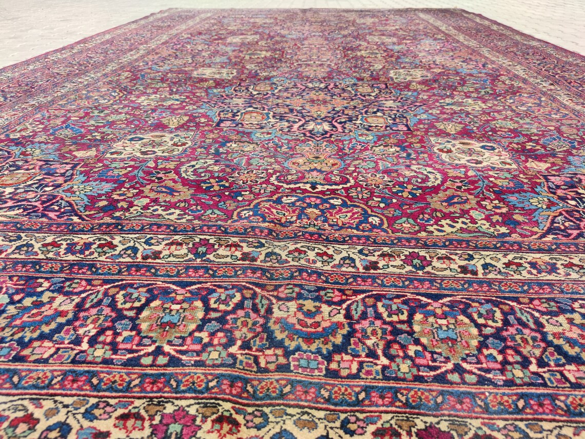 10x16 Rug Red Blue Large Bordered Floral Vintage Rug Etsy