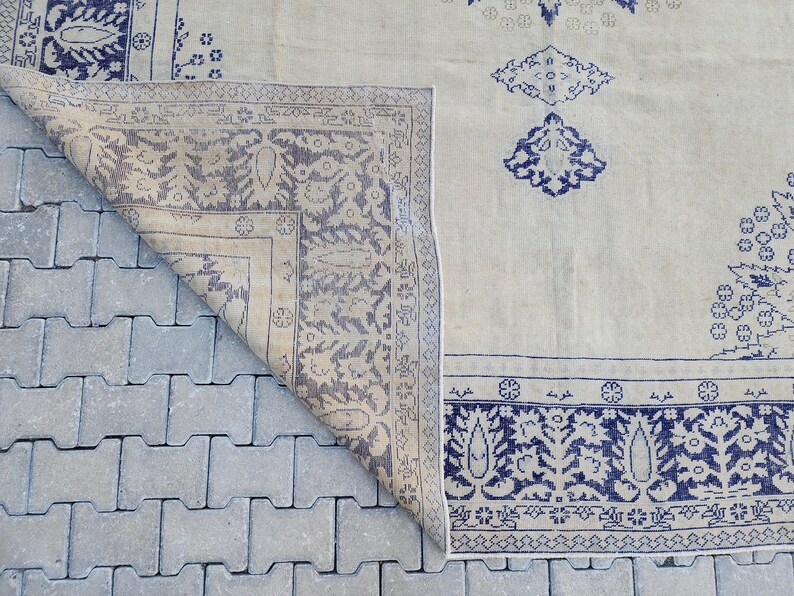 10x13 Vintage Rug, Turkish Rug Navy Blue, Area Rugs 10x13, Oushak