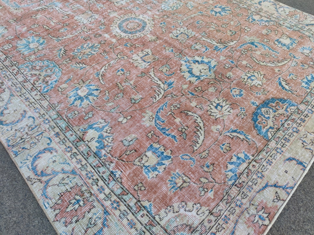 6x9 Faded Red Rug Wool Vintage Rug Turkish Rug Oushak Rug Etsy