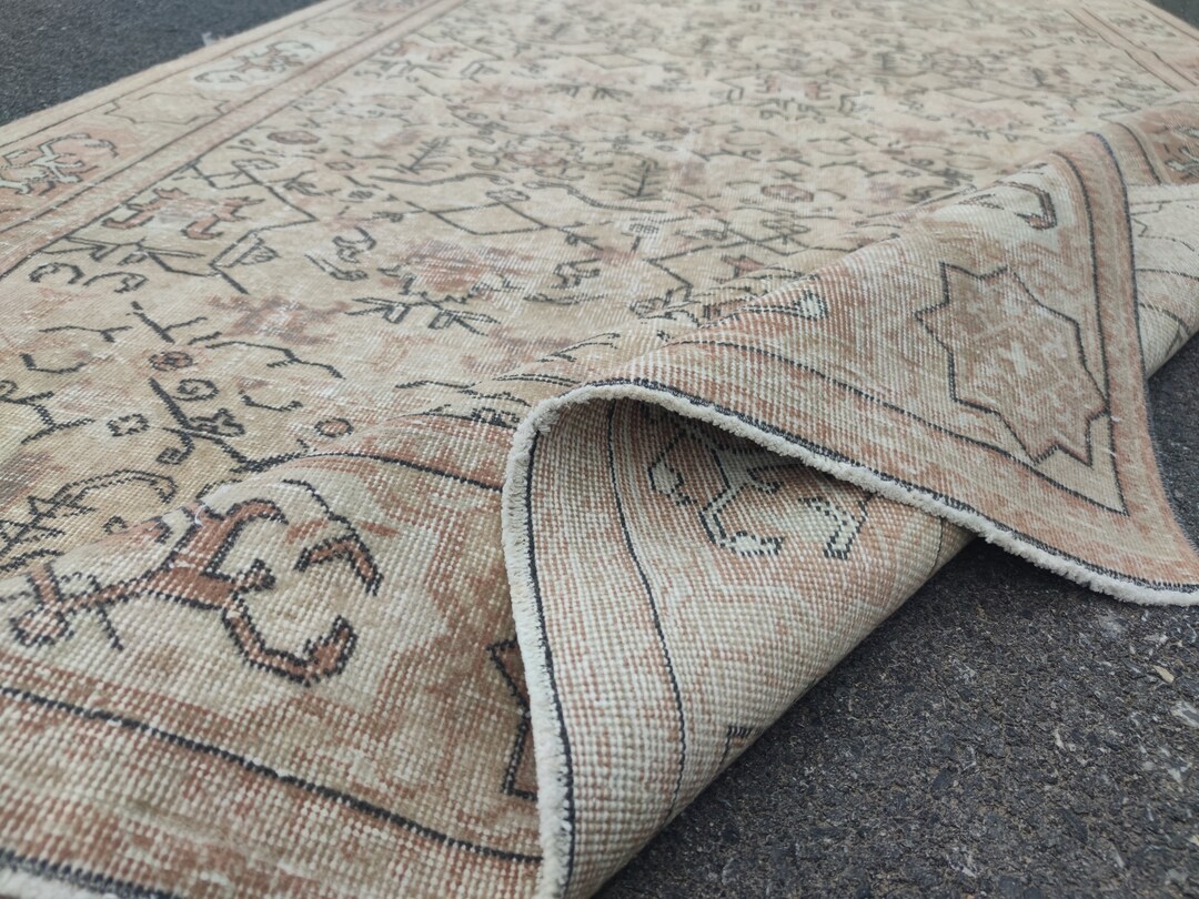7x11 Vintage Rug, Oushak Rug Beige, Gift Eclectic Rug, Bedroom Floor ...