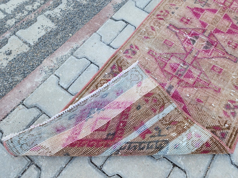 2x10 Herki Runner, Vintage Rug Pink, Narrow Entry Runner, Natural