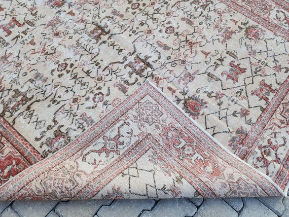 6x9 ヴィンテージ トルコ ウシャク ラグ：レッドウール トライバルラグ