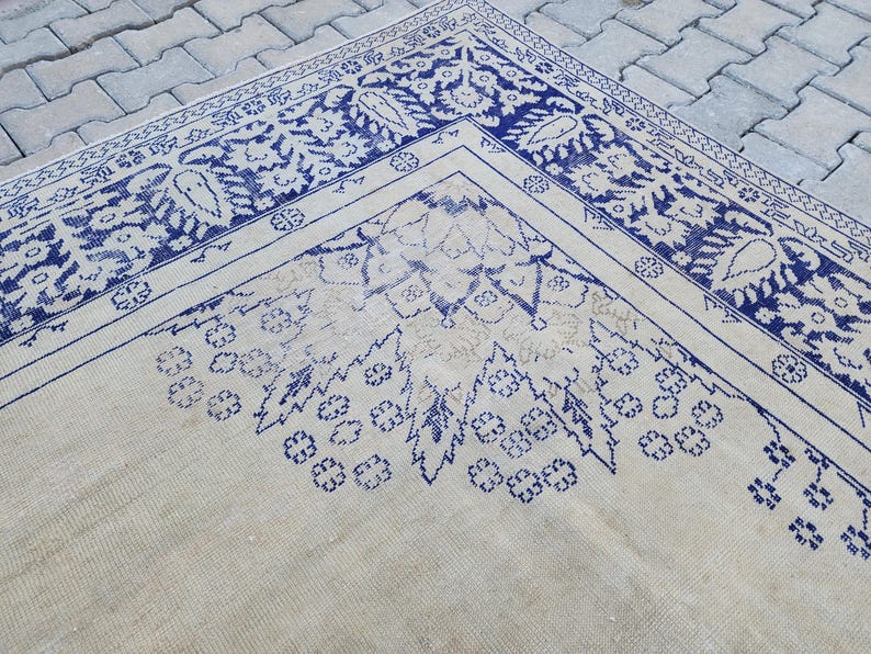 10x13 Vintage Rug, Turkish Rug Navy Blue, Area Rugs 10x13, Oushak