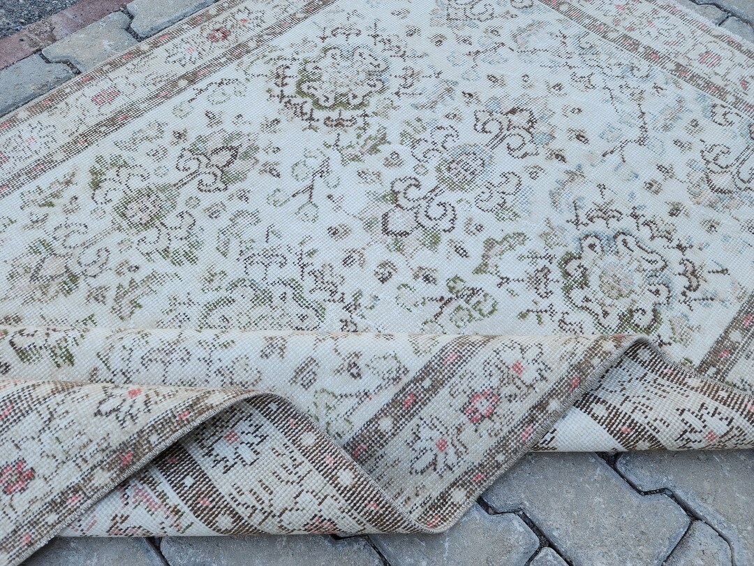 Cream Turkish Rug 4x6 Turkish Wool Rug: Cream Floral Vintage Entryway Rug - Etsy