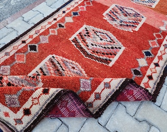 Alfombra turca de lana tejida a mano de 3x13: decoración vintage para pasillos de Anatolia