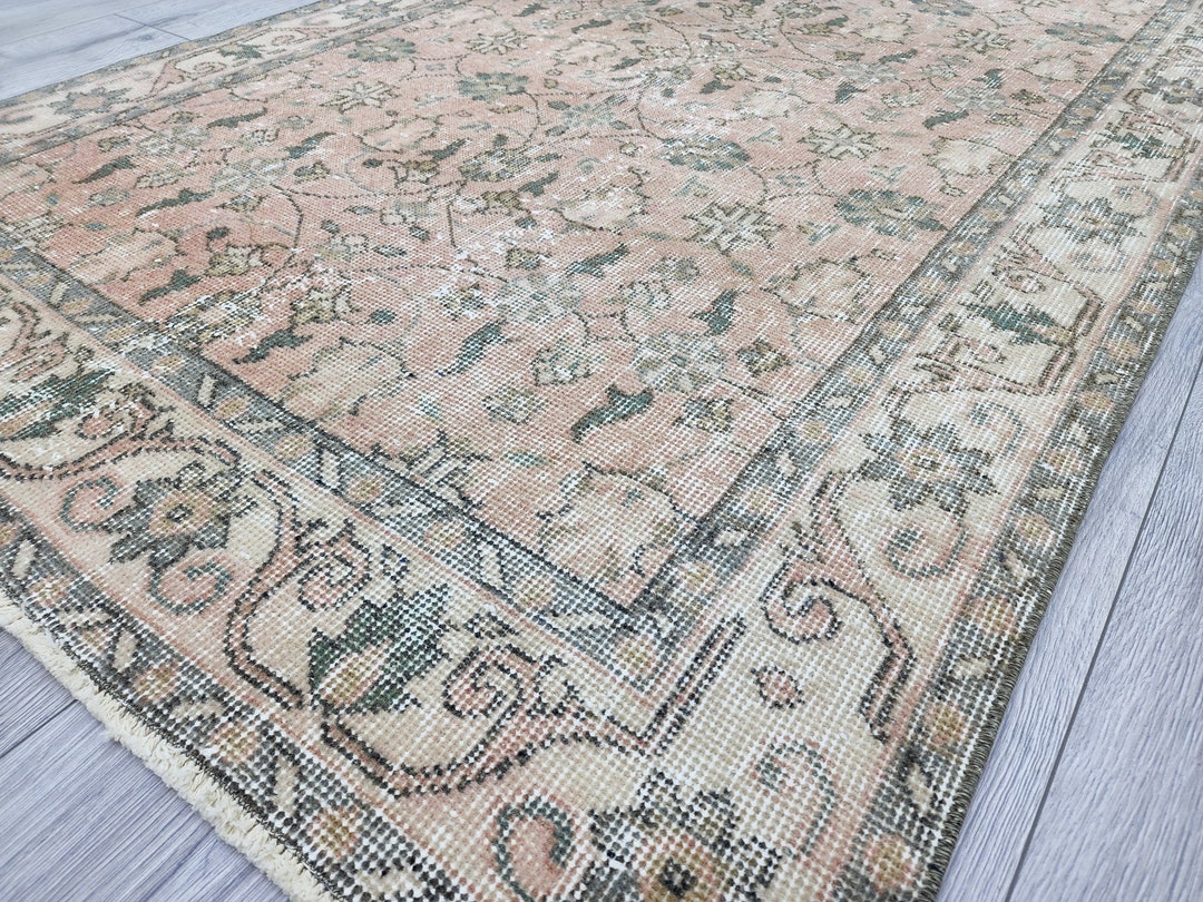 3x7 Pink Green Rug Neutral Rug Area Rug Turkish Rug Vintage Etsy