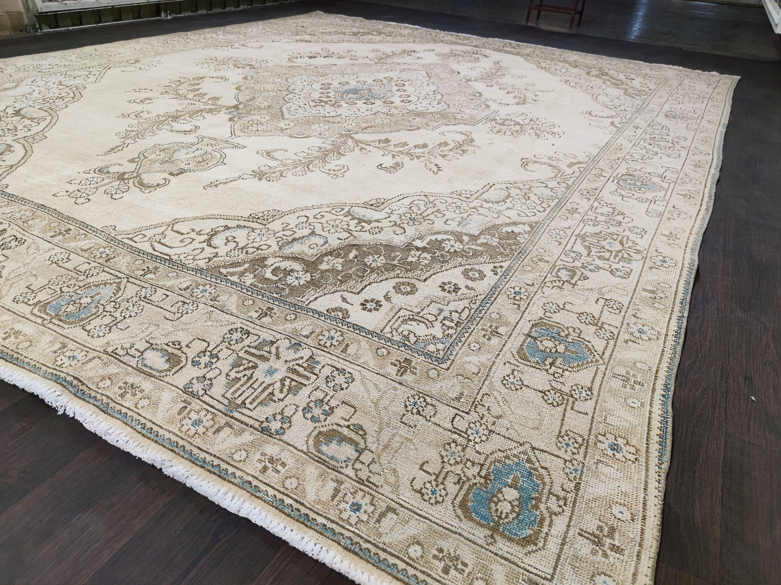 9x12 Rug Beige Blue Neutral Large Vintage Area Rug Etsy