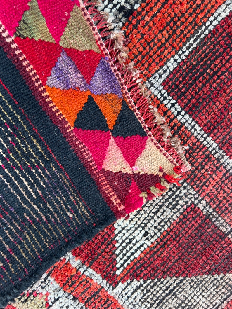 3x10 Herki Runner Rugs, Vintage Runner Red, Geometric Turkish Runner