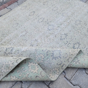 4x6 Turkish Rug, Oushak Rug Green, Oushak Rug Neutral, Oriental Rustic Rug, 4 by 6 Vintage Rug Entryway, Bohemian Decor Rug, 4x6 Faded Rug