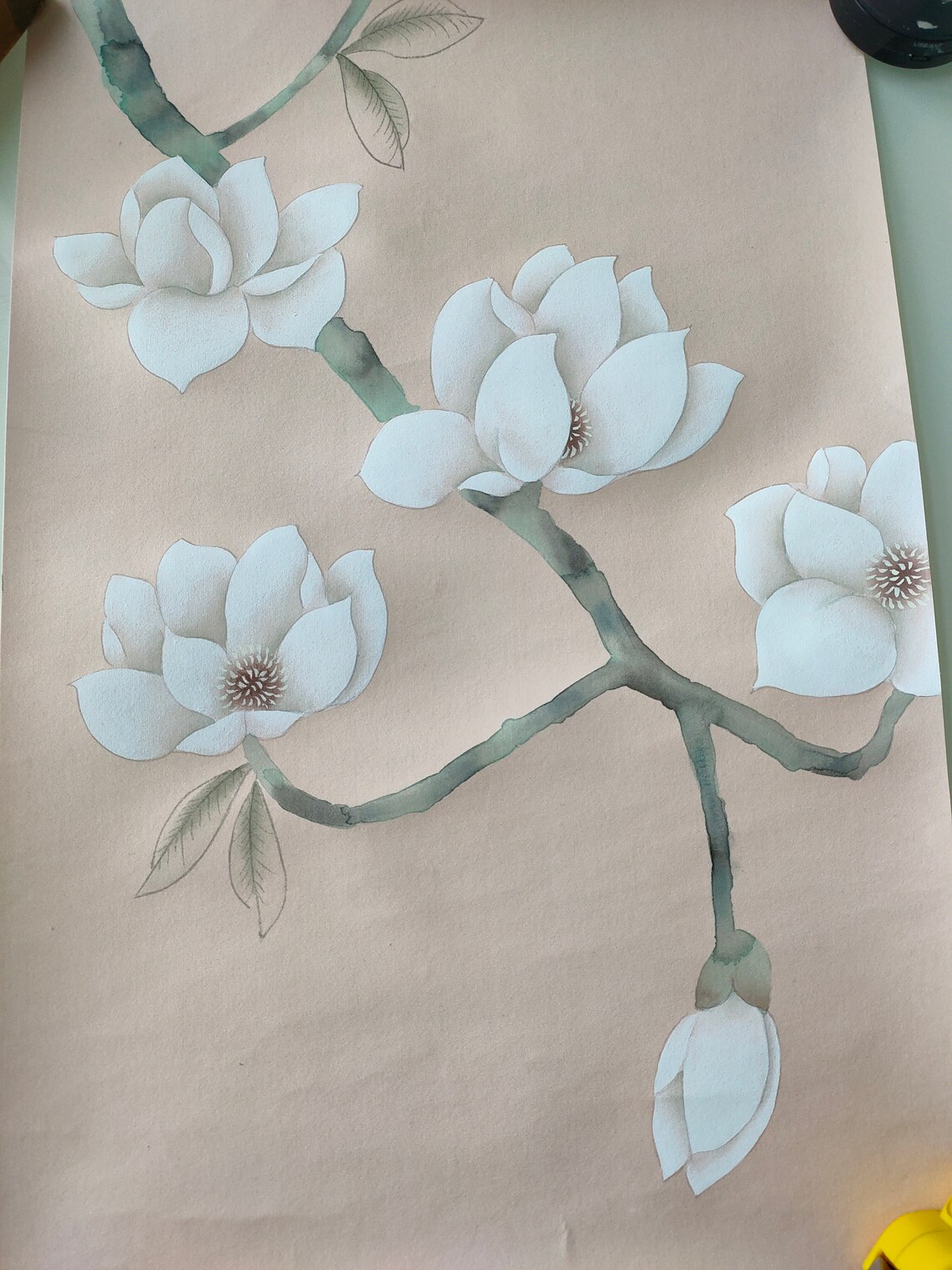 Sample for magnolia wallpaper Hand painted Wallpaper On pale | Etsy