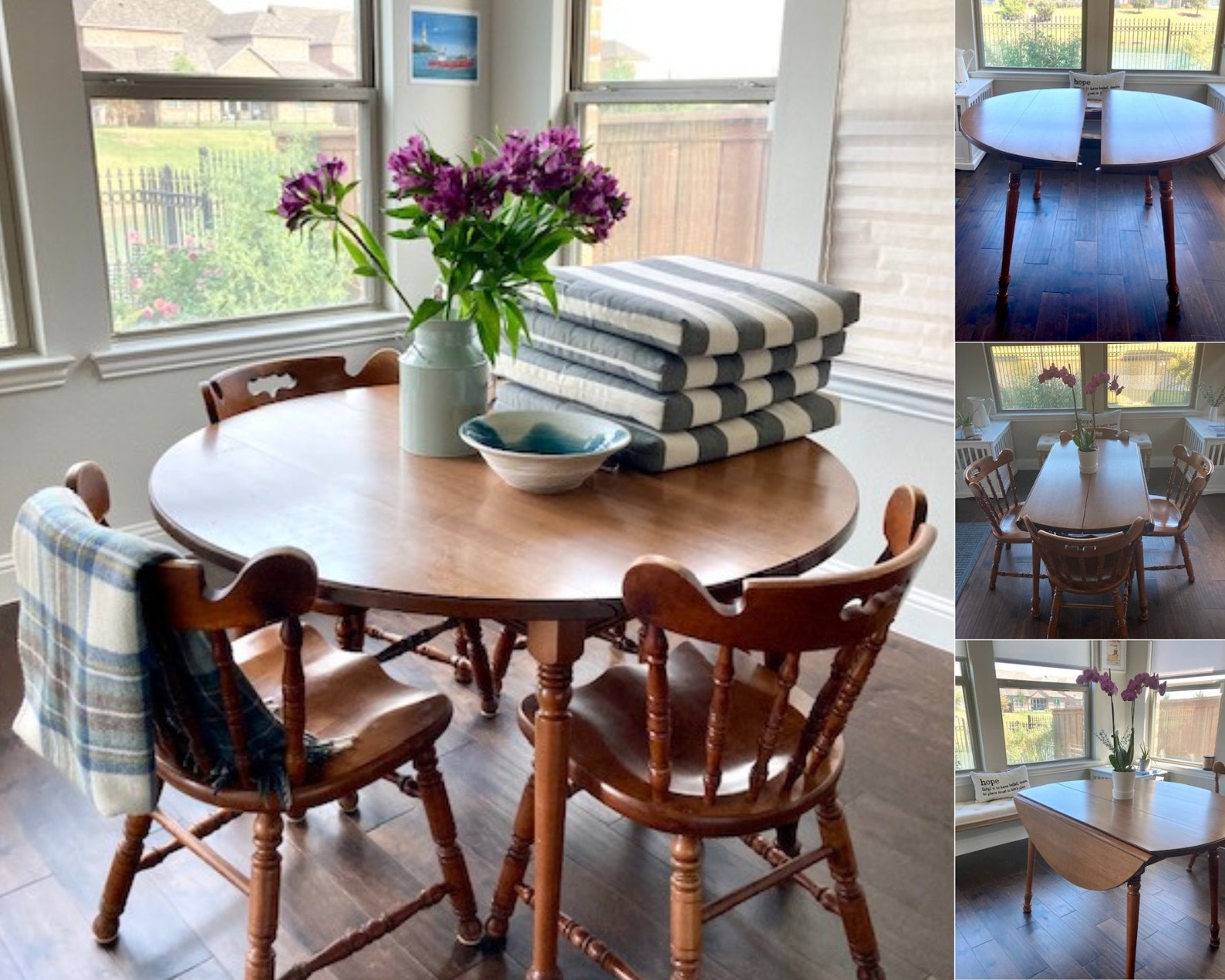 1970s Tell City Chair Company/ Tell City Furniture Vintage Farmhouse Extendable Round Dining