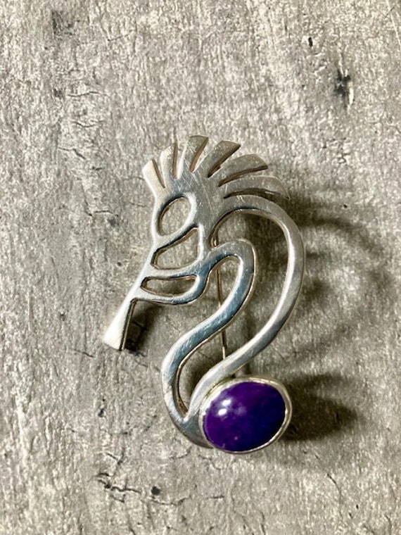 Vintage Sterling Silver Brooch Kokopelli Navajo w… - image 5