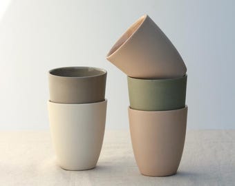 Handmade Ceramic Latte Cup - 8 oz Modern Porcelain Tumbler - Stone collection