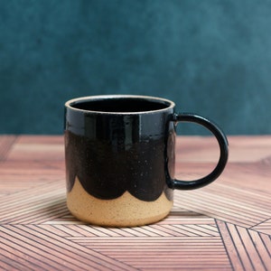 Black Cloud Mug - Handmade ceramic mug in speckled clay with hand painted scallops design