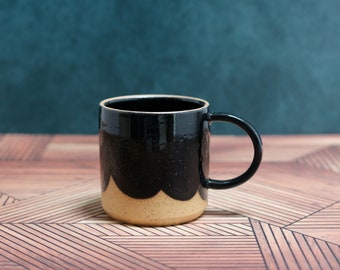 Black Cloud Mug - Handmade ceramic mug in speckled clay with hand painted scallops design