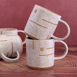 Handmade Ceramic Mug in white - Mid century design on speckled clay.